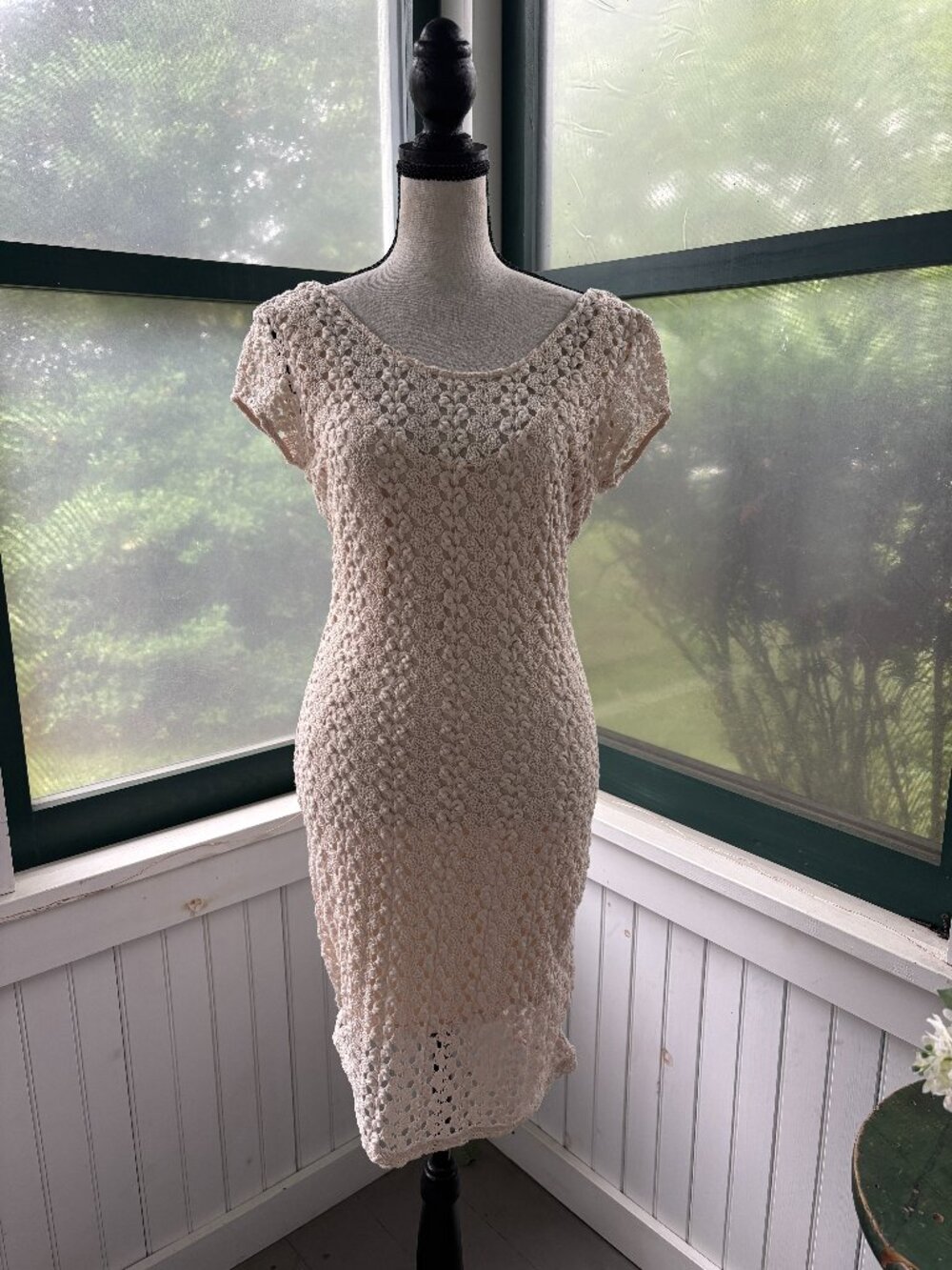 Free People Cream Crochet Lace Midi Dress Cap Sleeve Size SP Like New